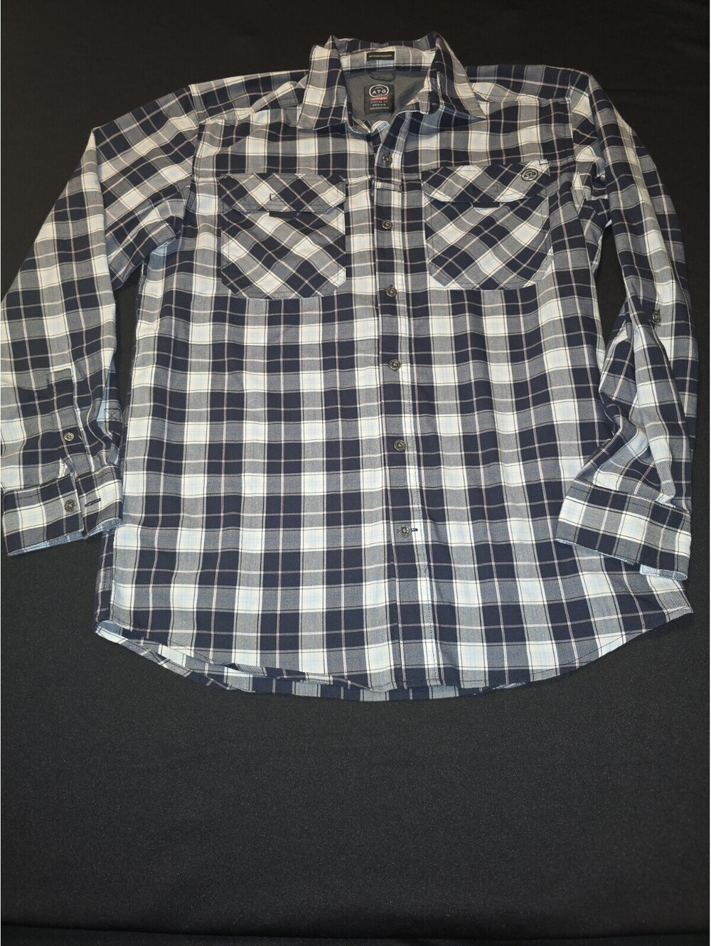 Wrangler ATG Shirt Men's M Black/White Tartan Plaid Long Sleeve All Terrain Gear